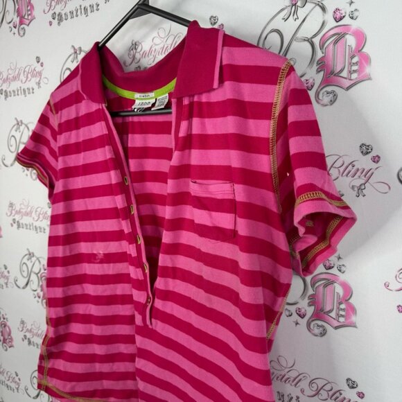 Izod stretch cropped shirt lime green stretch Fuchsia and Pink Striped Top - Picture 3 of 9